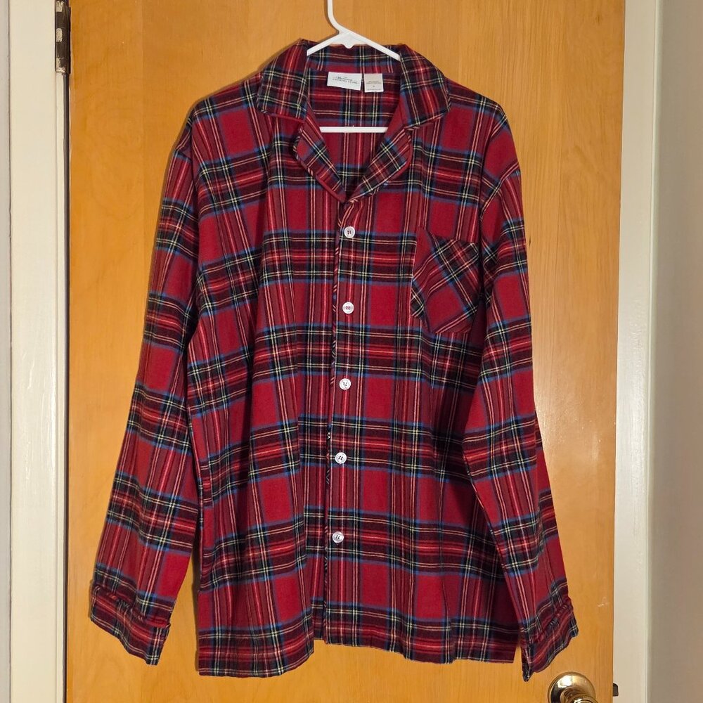 Vermont Country Store Sz XL Button Up Night Shirt Portuguese Flannel Red Stewart